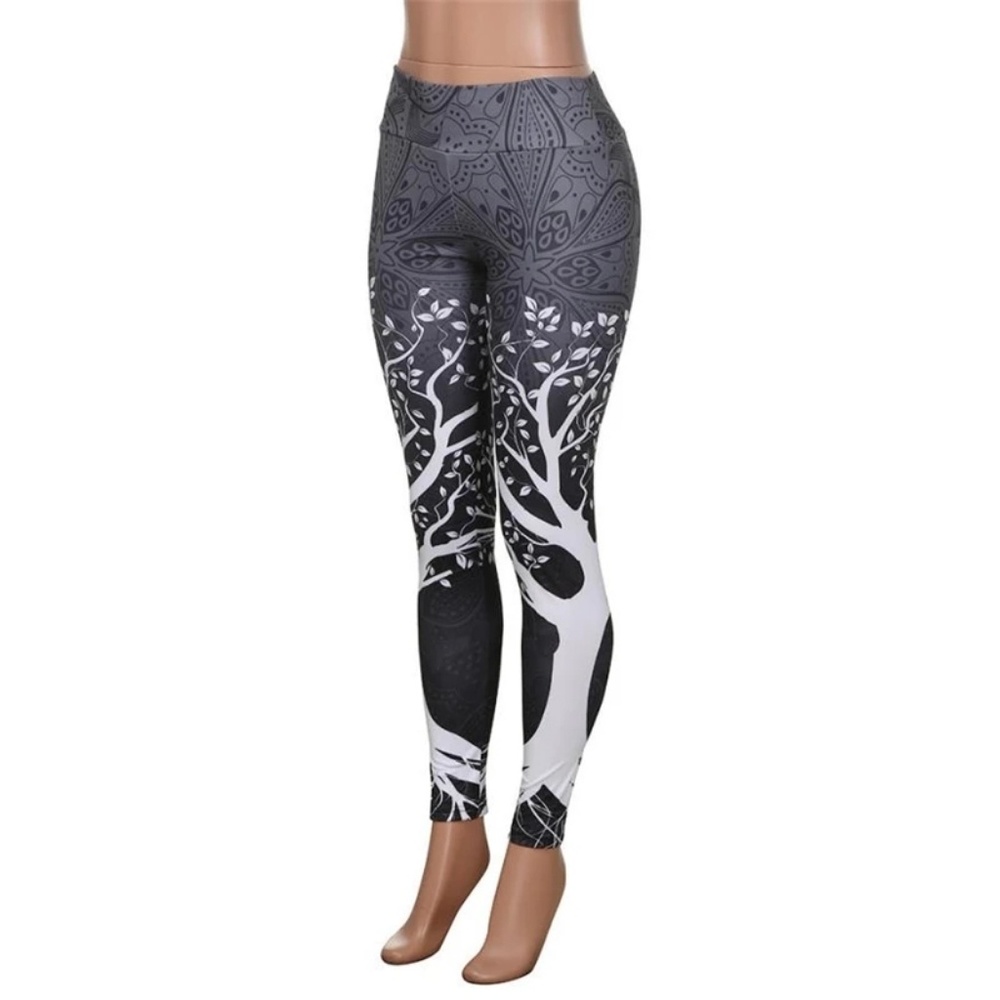 Grey & Black Tree Accent Exercise Leggings